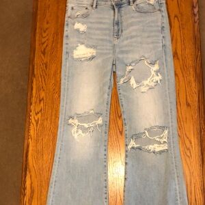 American Eagle Outfitters Light Blue Distressed Flare Jeans